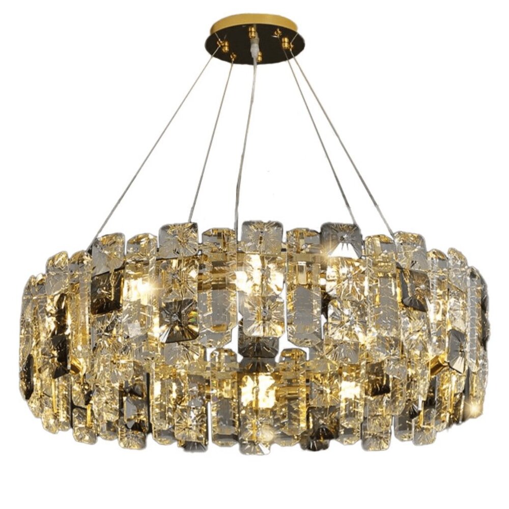 Modern Round Crystal Ceiling Light – Elegant Gold Finish